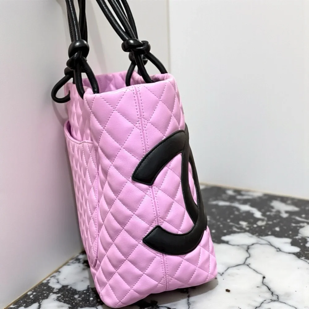 CHANEL Vintage Pink/Black Cambon Ligne Tote & Original Box - Picture 6 of 14